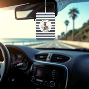 Navy Blue White Striped Nautical Photo Car Air Freshener