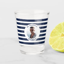 Navy Blue White Striped Nautical Photo Shot Glass