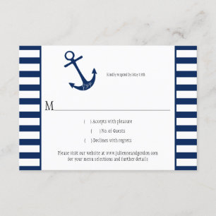 Navy Blue White Stripes Anchor Nautical Theme RSVP