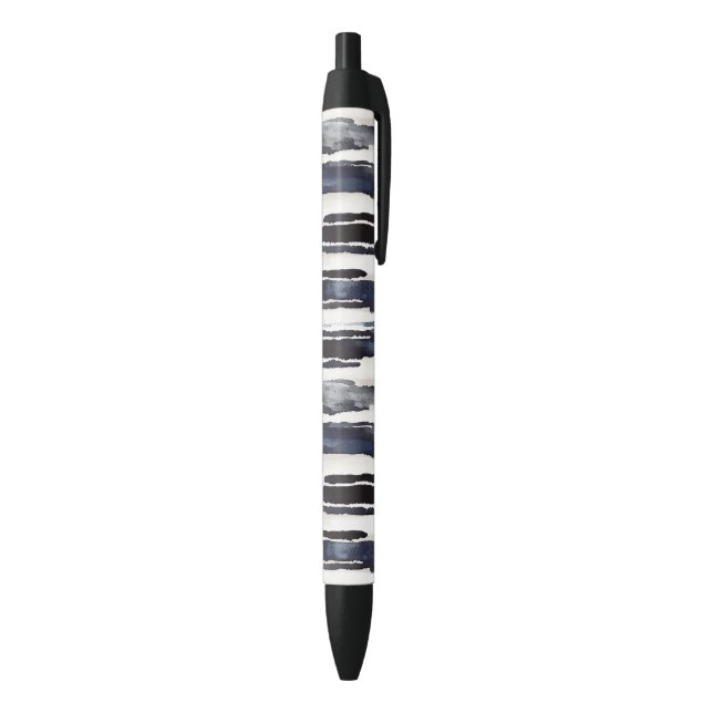 Navy Blue White Stripes Black Ink Pen (Bottom (Vertical))