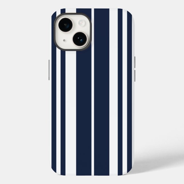Navy Blue White Stripes Bold Case-Mate iPhone Case (Back)