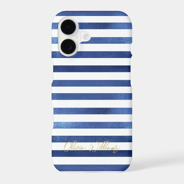 Navy Blue & White Stripes Coastal Nautical Design (Back)