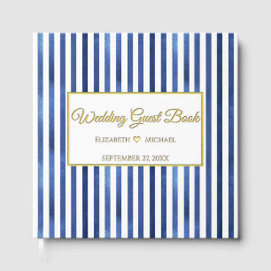 Navy Blue & White Stripes Coastal Nautical Design Guest Book