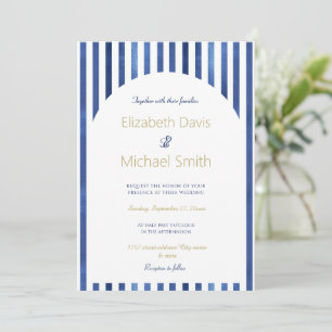 Navy Blue & White Stripes Coastal Nautical Design Invitation