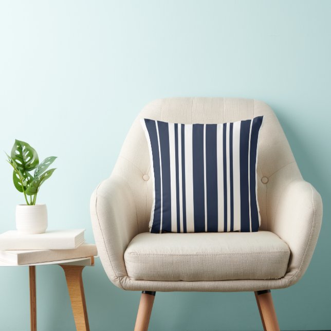 Navy Blue White Stripes Coastal Seaside Cushion (Chair)