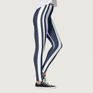 Navy Blue White Stripes Coastal Seaside Leggings