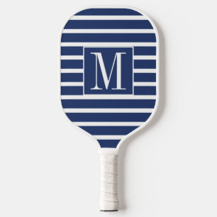 Navy Blue White Stripes Monogrammed Throw Pillow P Pickleball Paddle
