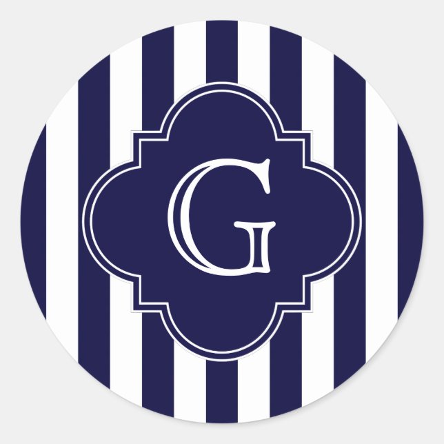 Navy Blue White Stripes, Navy Label Monogram (Front)