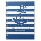 Navy Blue & White Stripes Pattern With Anchor