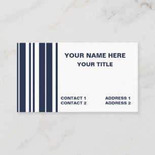 Navy Blue White Stripes Preppy Modern Business Card