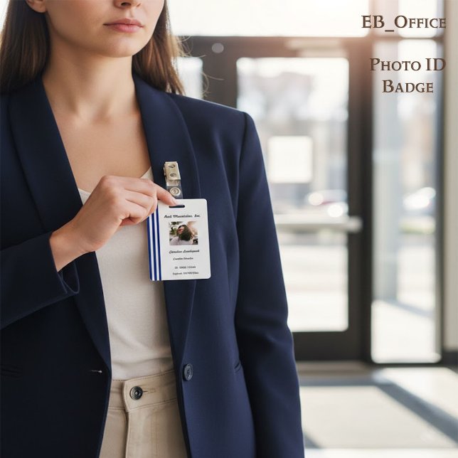 Navy Blue White Stripes | Professional Photo ID ID Badge (Creator Uploaded)