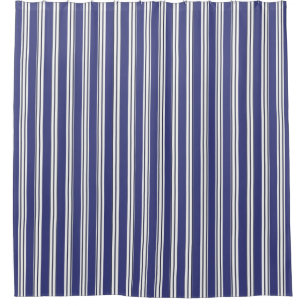 Navy Blue & White Stripes Shower Curtain