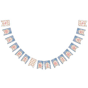 Navy Blue White Stripes Strawberry Happy Birthday Bunting