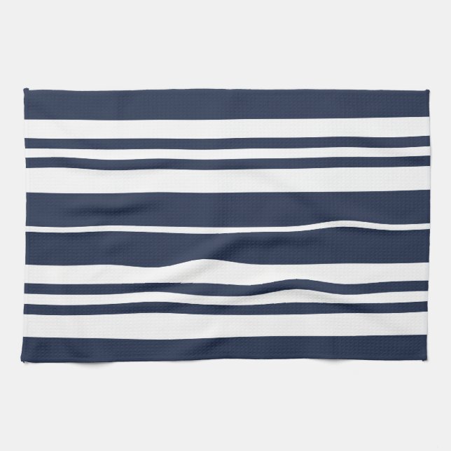 Navy Blue White Stripes Tea Towel (Horizontal)