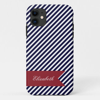 Navy Blue & White Stripes w Monogram iPhone 5 Case
