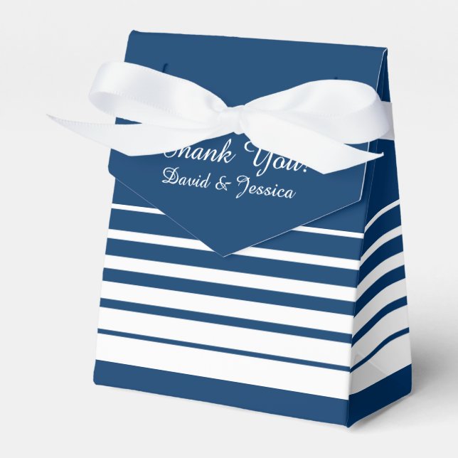 Navy blue & white stripes wedding favour box (Front Side)