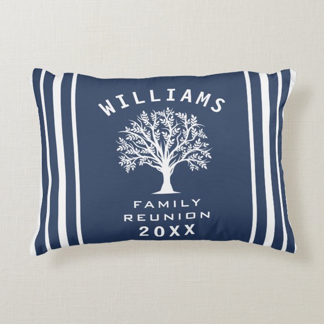 Navy Blue White Summer Cool Tree Family Reunion Decorative Cushion (Front)