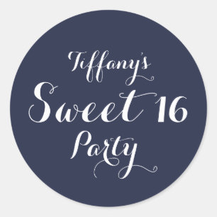 Navy Blue White Sweet 16 Sticker