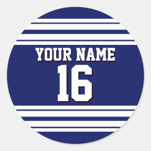 Navy Blue White Team Jersey Custom Number Name Classic Round Sticker