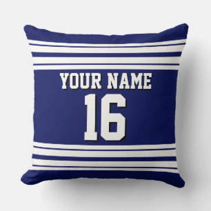 Navy Blue White Team Jersey Custom Number Name Cushion