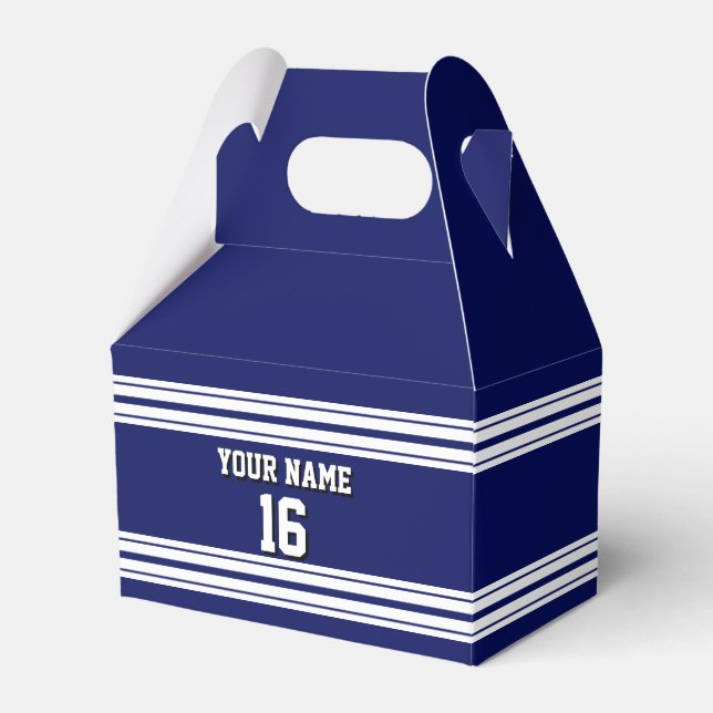 Navy Blue White Team Jersey Custom Number Name Favour Box (Front Side)