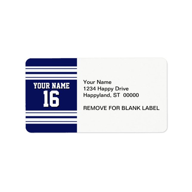 Navy Blue White Team Jersey Custom Number Name Label (Front)