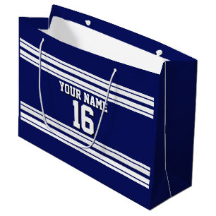 Navy Blue White Team Jersey Custom Number Name Large Gift Bag