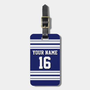 Navy Blue White Team Jersey Custom Number Name Luggage Tag