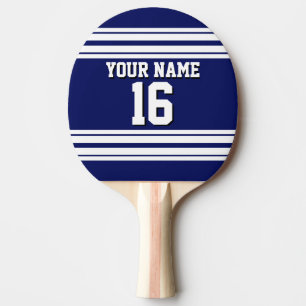 Navy Blue White Team Jersey Custom Number Name Ping Pong Paddle