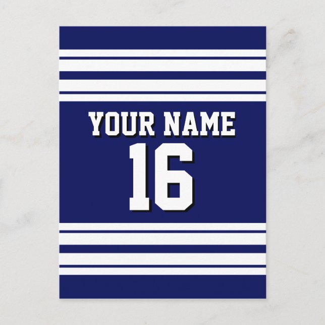 Navy Blue White Team Jersey Custom Number Name Postcard (Front)