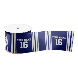 Navy Blue White Team Jersey Custom Number Name Satin Ribbon