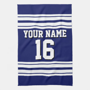 Navy Blue White Team Jersey Custom Number Name Tea Towel