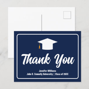 Navy Blue White Typography Graduation Thank You Postcard