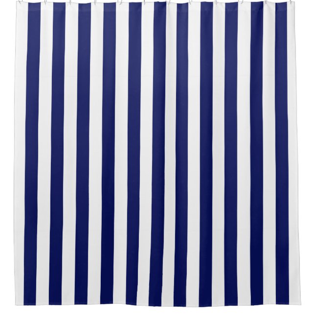 Navy Blue White Vertical Stripe NL #0 Shower Curtain (Front)