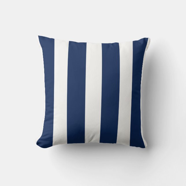 Navy Blue & White Vertical Striped Throw Pillow (Front)
