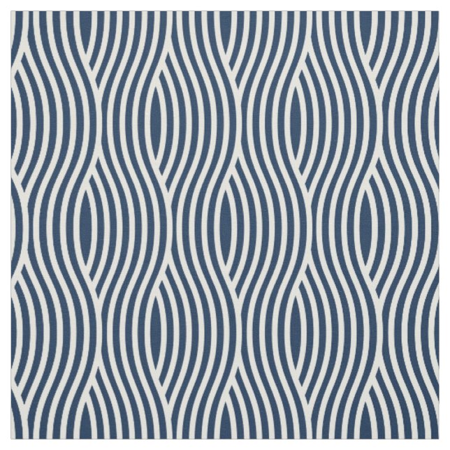 Navy Blue & White Wavy Pattern Fabric (Swatch)