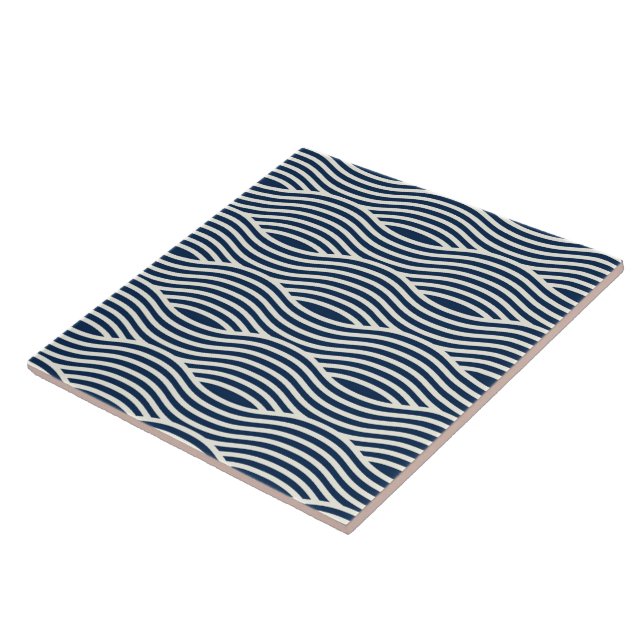 Navy Blue & White Wavy Pattern Tile (Side)