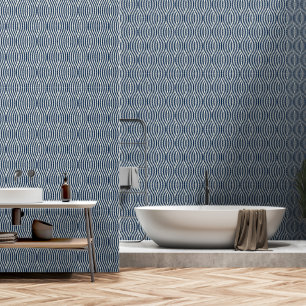 Navy Blue & White Wavy Pattern Wallpaper