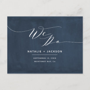 Navy blue + white we do elegant wedding postcard