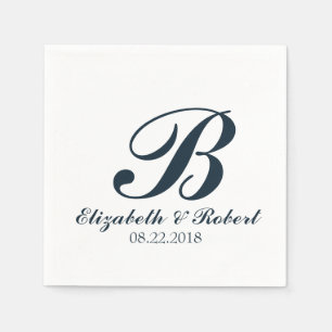 Navy Blue White Wedding Monogram Napkins