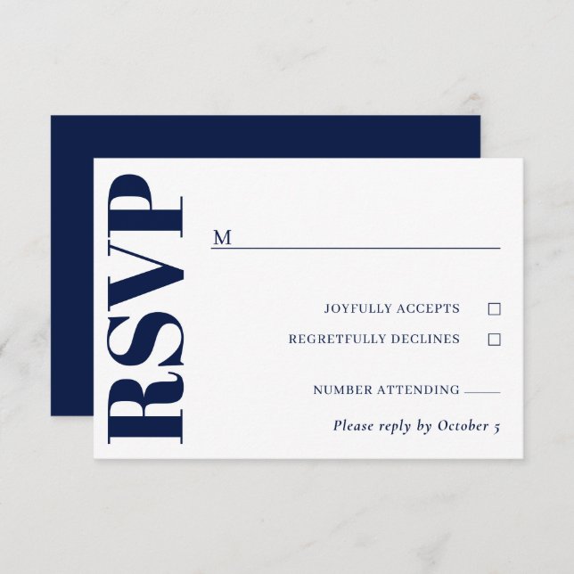 Navy Blue White Wedding RSVP (Front/Back)