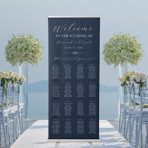 Navy Blue White Welcome Wedding Seating Chart Retractable Banner