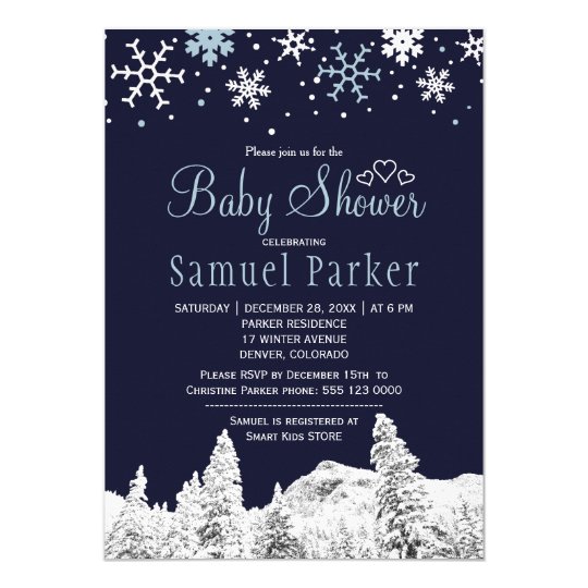 Navy blue white wonderland winter baby shower card