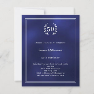 Navy blue white wreath elegant birthday invitation