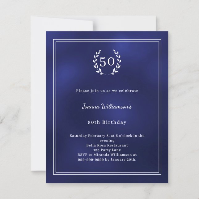 Navy blue white wreath elegant birthday invitation (Front)