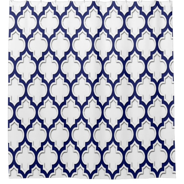 Navy Blue White XL Moroccan #4DS Shower Curtain (Front)