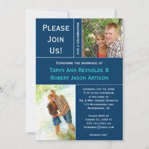 Navy Blue WhitePhoto Block Post Wedding Invitation