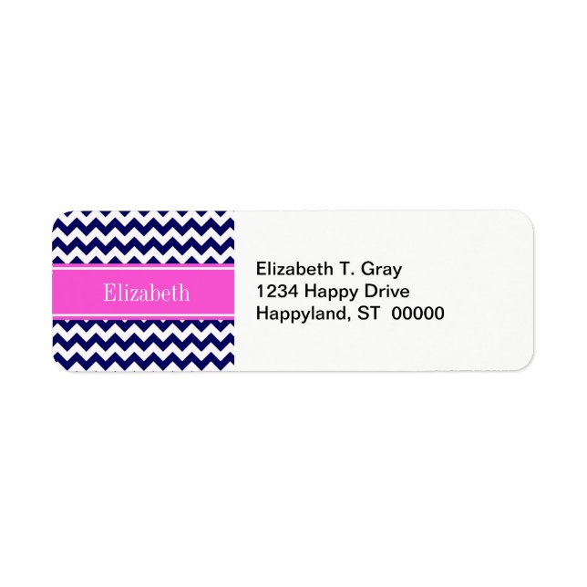 Navy Blue Wht Chevron Hot Pink Name Monogram (Front)
