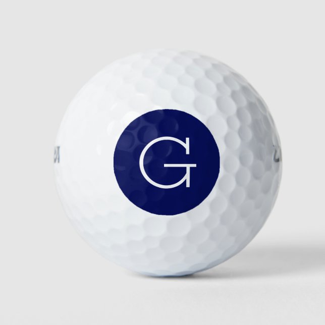 Navy Blue Wht Horiz Stripe Hot Pink Name Monogram Golf Balls (Front)