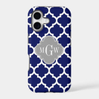Navy Blue Wht Moroccan #5 Grey 3 Initial Monogram